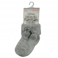 S10-G: Grey Pom Pom Ankle Socks (0-24 Months)